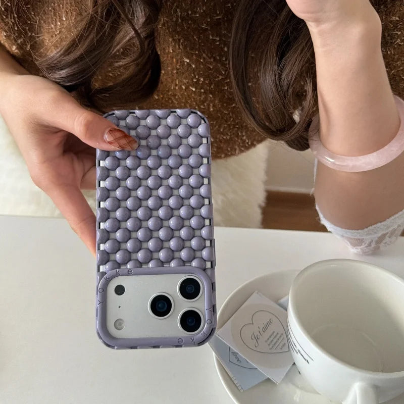 Luxury Advanced 3D solid Candy Color Pearl Round Bead Phone Case For iPhone
