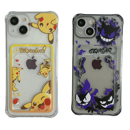 Cute Gengar Pikachu Card Pocket Phone Case For iPhone