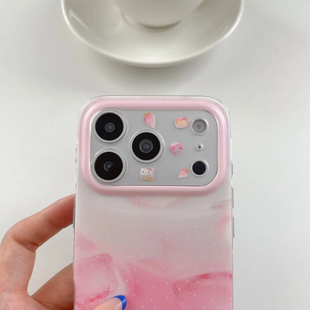 Hello Kitty Pink Ice Cube Phone Case Large Camera Window IMD Soft Shockproof Cover For iPhone