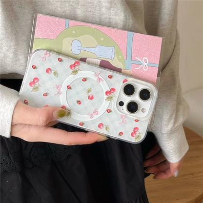 Cute Bow Cherry Magnetic Phone Case