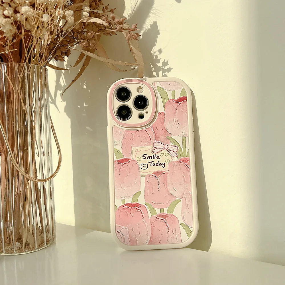 Korean Full Screen Flowers Cartoon Animals Phone Case For iPhone