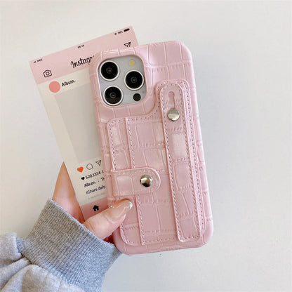 Slot Card Bag Wrist Strap Holder Leather Wallet Phone Case For iPhone