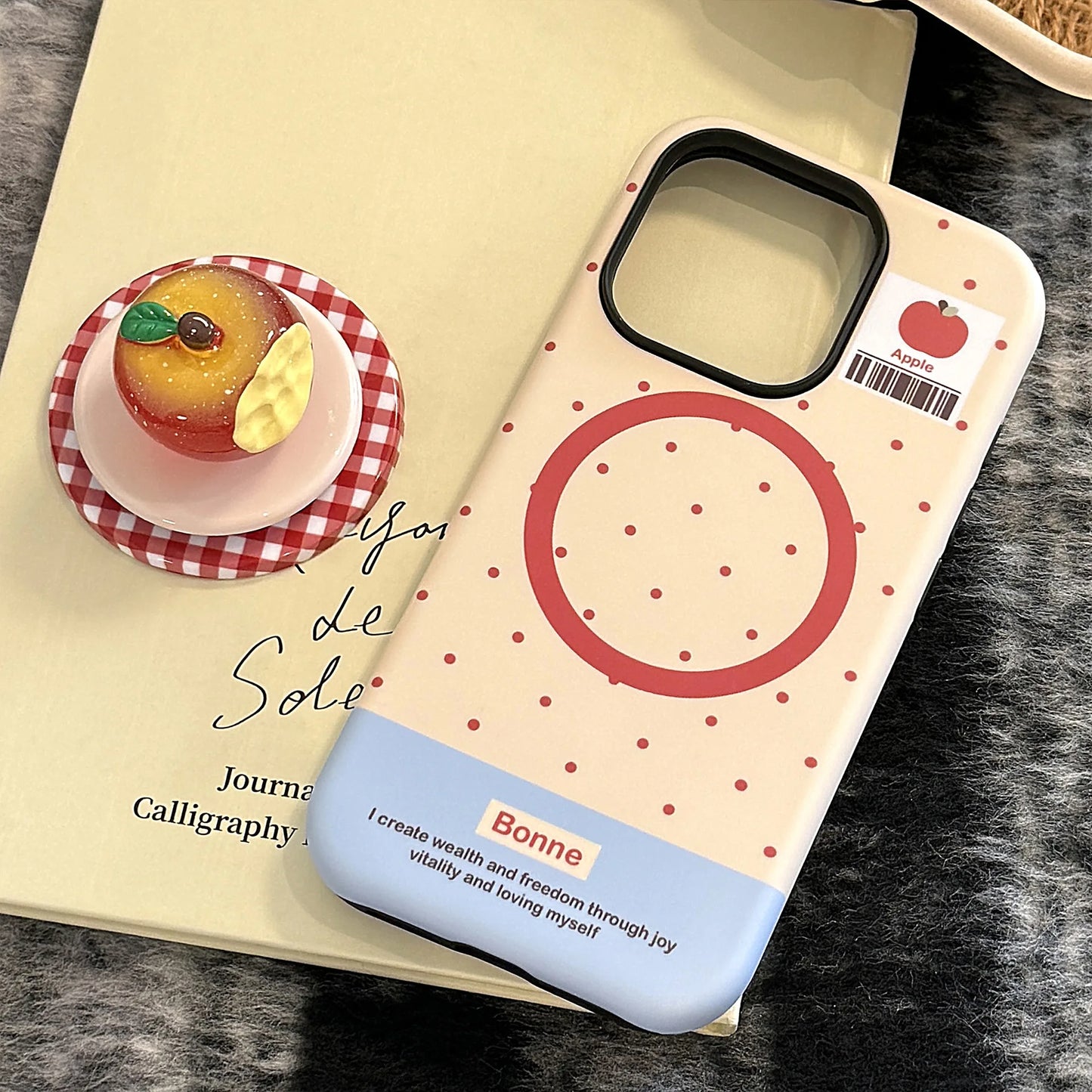 Cute Polka Dots 3D Luminous Crystal Apple Lattice Bracket Magnetic Phone Case For iPhone