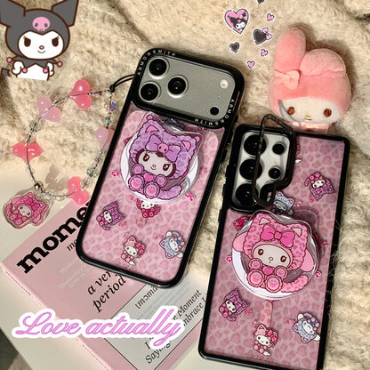 Leopard Print Cute Sanrio Melody Magnetic Holder Wireless Charge Phone Case For iPhone