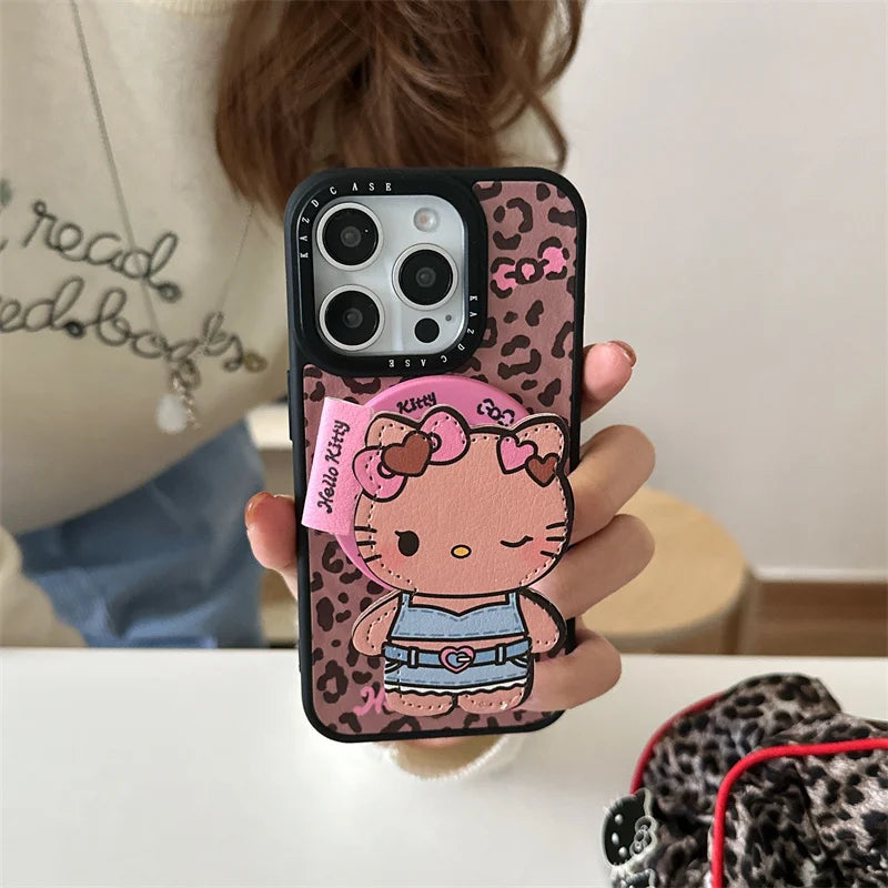 Korean Ins Leopard Print Cute Hellokitty Magnetic Phone Case For iPhone