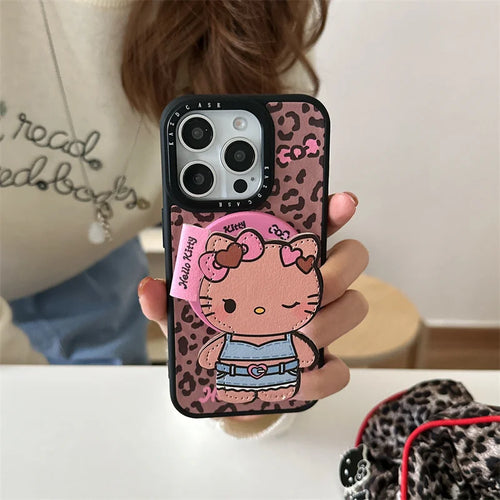 Korean Ins Leopard Print Cute Hellokitty Magnetic Phone Case For iPhone