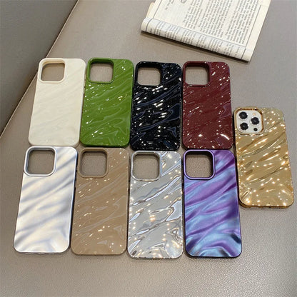 Luxury Solid Color Fold Wrinkle Wavy Phone Case For iPhone