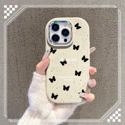 Silicone Plating Metal Lens Art Dreamy Butterfly Flower Cover Case For IPhone Case