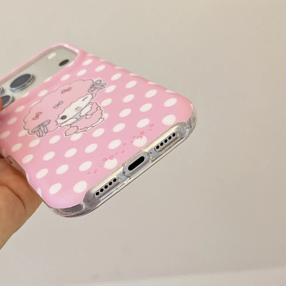 Double Sided Matte Pink Polka Dot My Melody Phone Case Shockproof Anti-fingerprint Protective Cover For iPhone