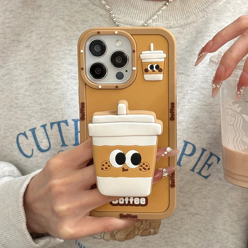 Funny 3D Coffee Cup Folding Holder Stand Phone Case