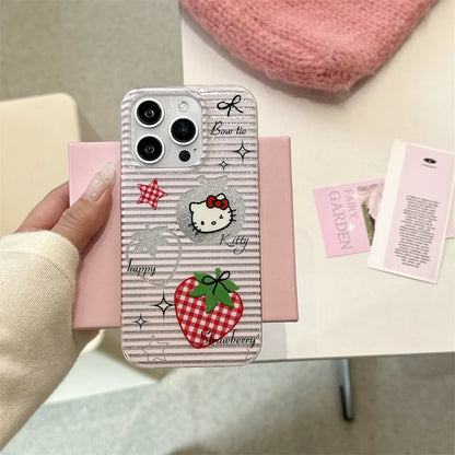 Cute Pink Strawberry Pattern Hello Kitty Cartoon Phone Case