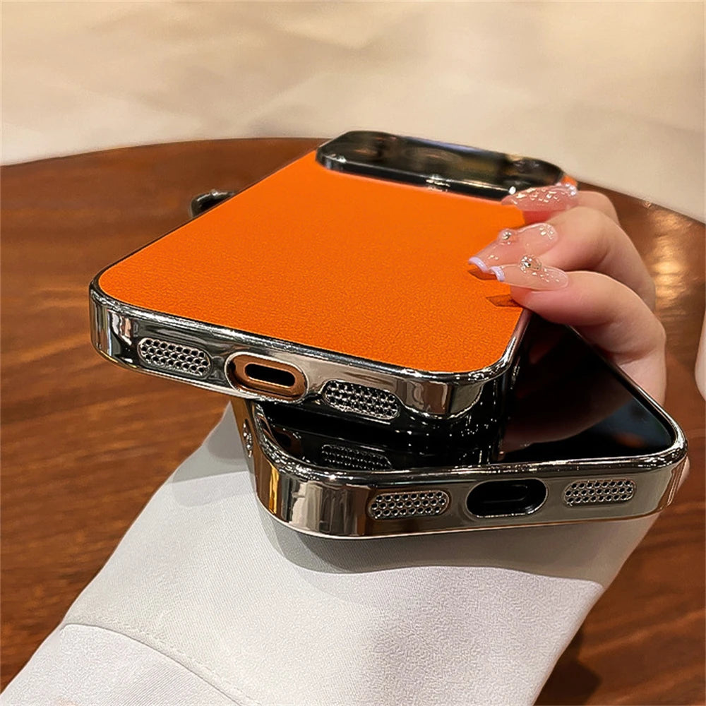 Original Litchi Leather Texture Phone Case For iPhone