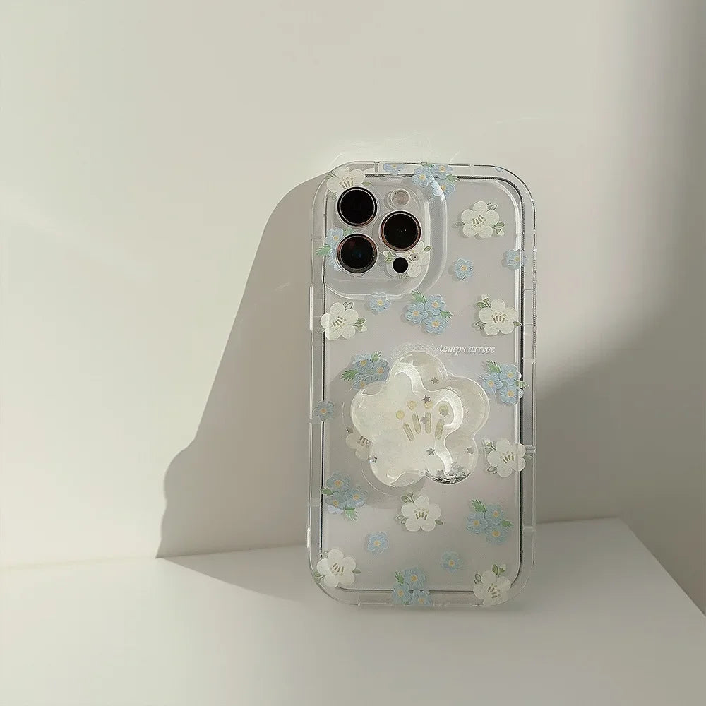 Cute Artistic Flower With Holder Phone Case For iPhone