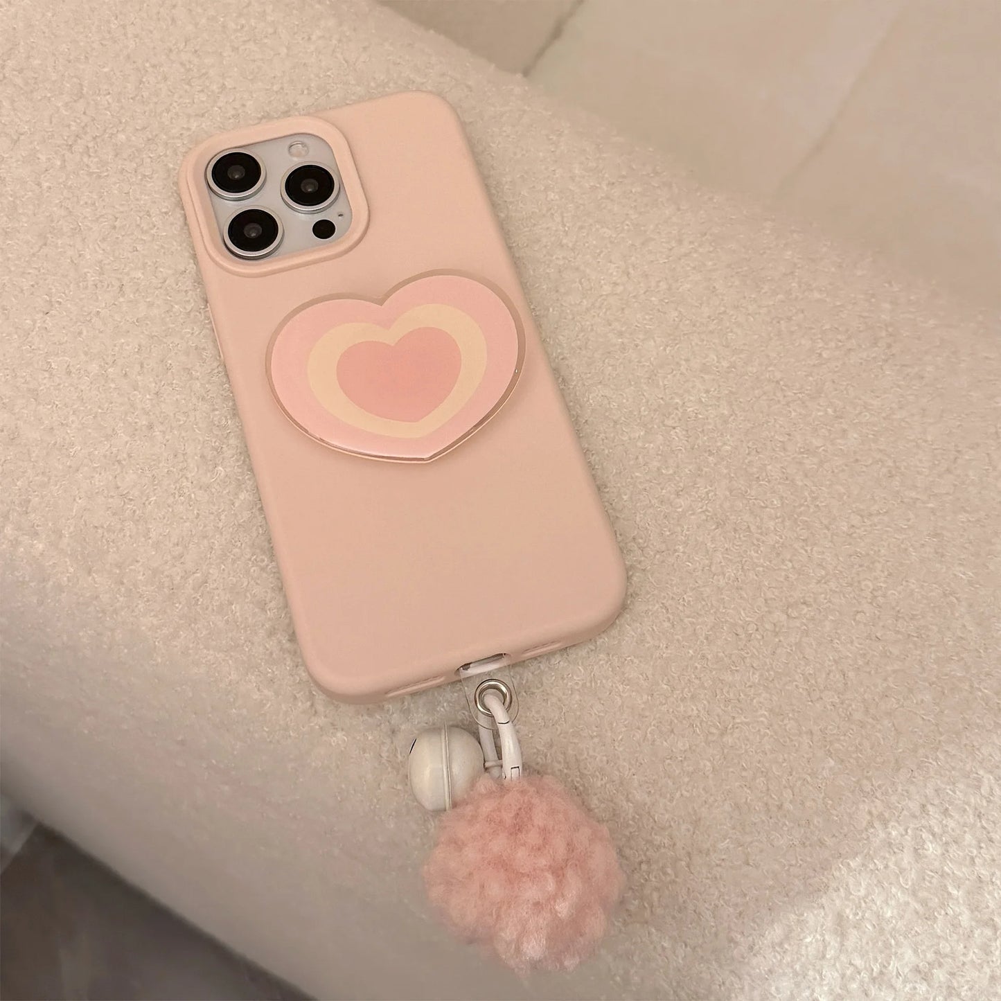 Korean Pink Phone Case With Love Heart Holder For iPhone