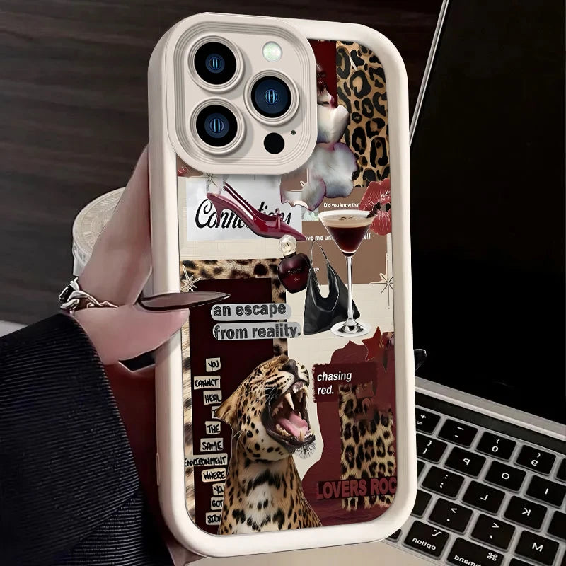 Fashionable Leopard Print Collage Plain Case For iPhone