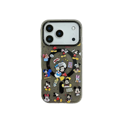 Cute Mickey Minnie Mouse Magnetic Wallet Bracket Magsafe Wireless Charge Phone Case For iPhone