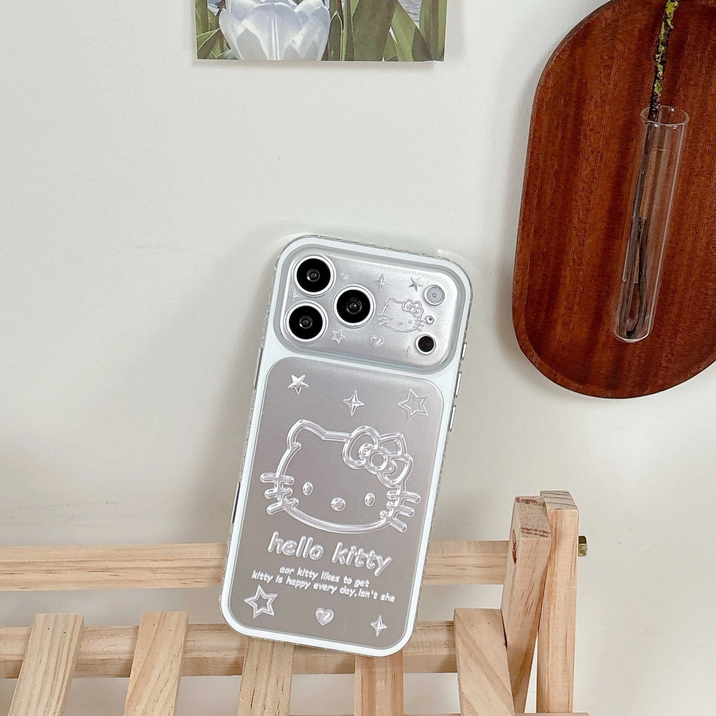 Cute Cartoon Pink Silver Bottom Star Kitty Head Phone Case For iPhone