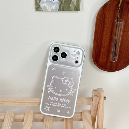 Cute Cartoon Pink Silver Bottom Star Kitty Head Phone Case For iPhone
