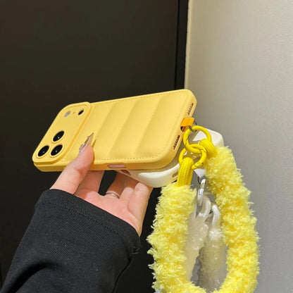 Luxury Down Jacket Furry Lanyard Case For iPhone