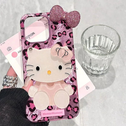 Hello Kitty Mirror Bow Strap Phone Case For iPhone