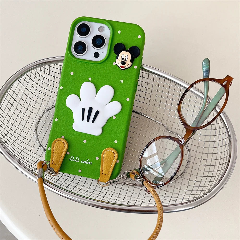 Luxury Wristband Lanyard Mickey Leather Phone Case For iPhone