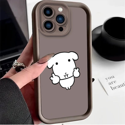 Minimalist Line Drawing Happy White Puppy Gray Kitten Case For iPhone