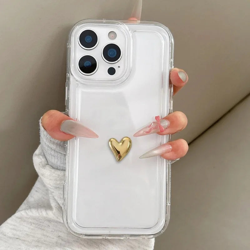 Luxury 3D Gold Love Heart Phone Case For iPhone
