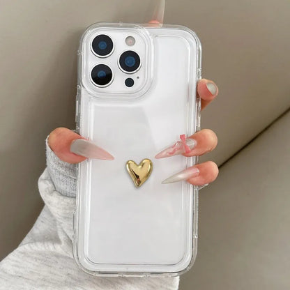 Luxury 3D Gold Love Heart Phone Case For iPhone