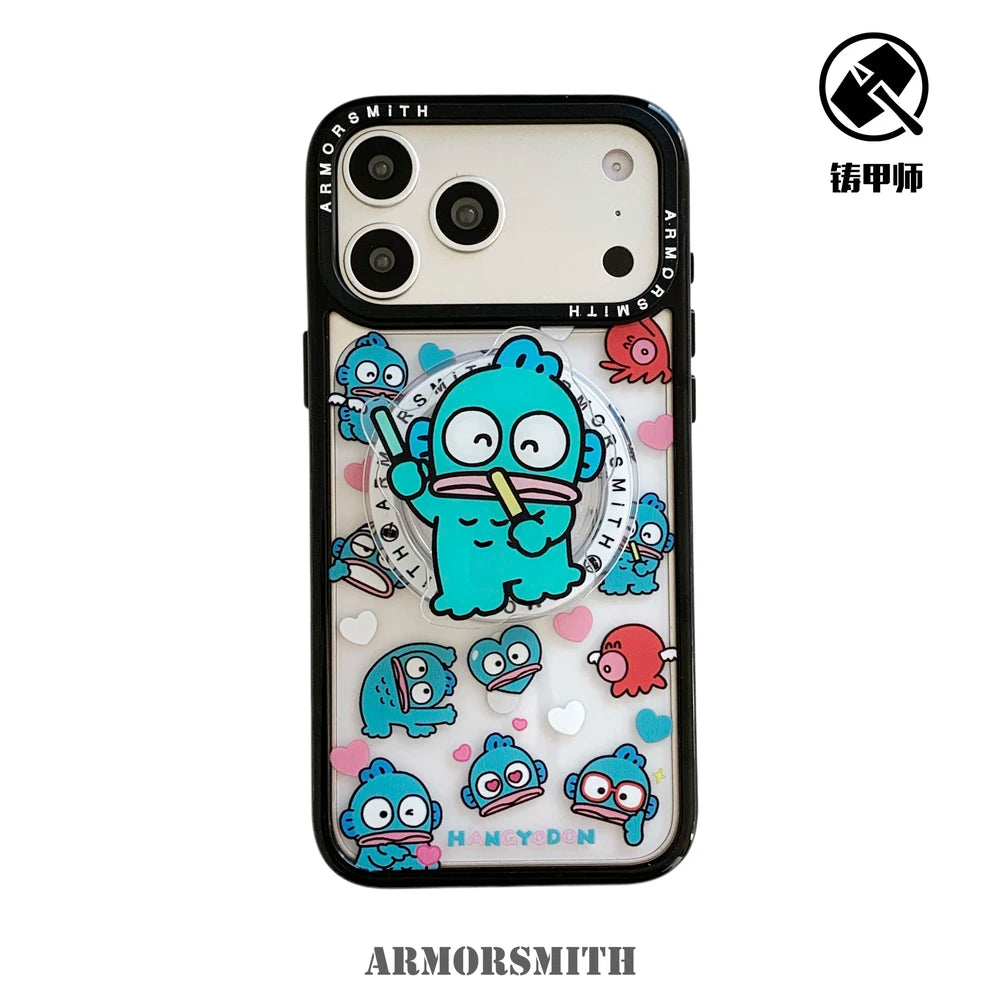 Sanrio Hangyodon Magnetic Holder Magsafe Wireless Charge Cute Cartoon Phone Case For iPhone