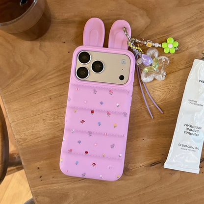 Sweet Cute Flowers Print Stereoscopic Rabbit Ears With Pendant Shock Proof Phone Cover Case For iPhone