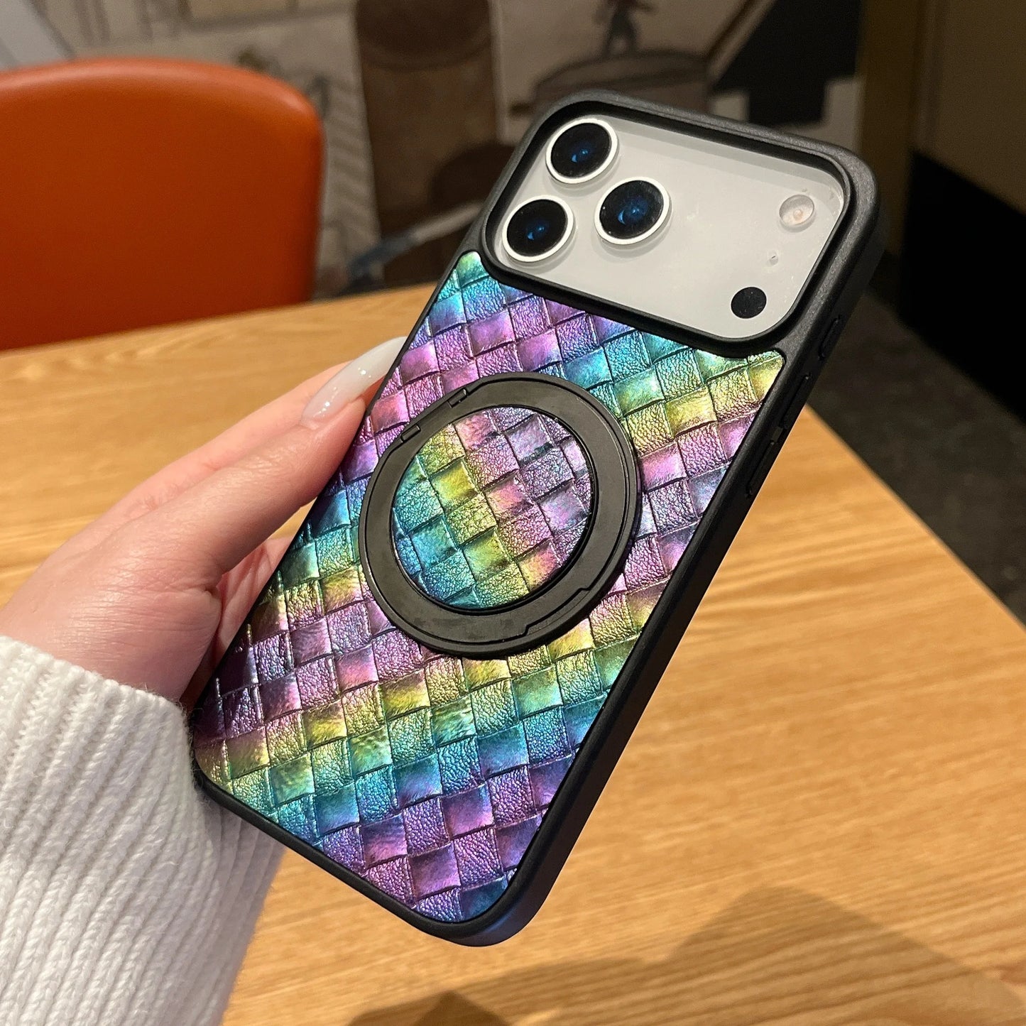 Colorful Weave Pattern Magnetic Attraction Stand Phone Case For iPhone