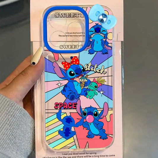 Stitch Kawaii Cute Blue Bow Naughty Angry Ice Cream Phone Case For iPhone