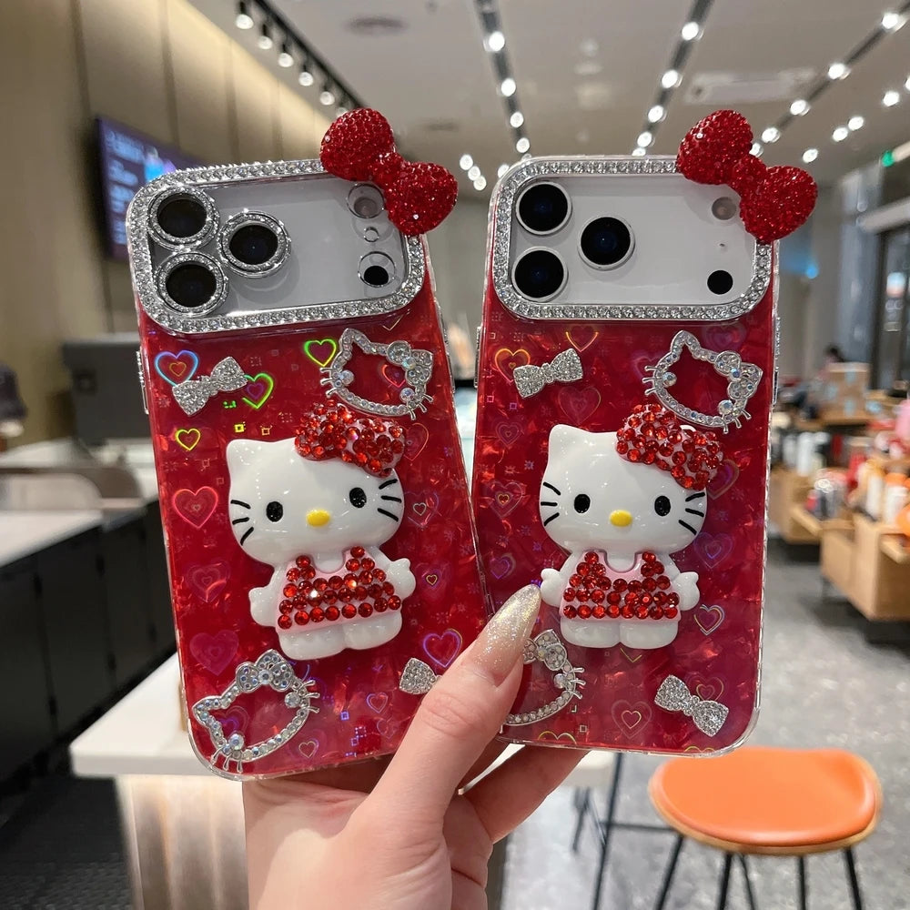3D Stereoscopic Cute Cartoon Sanrio Hello Kitty Bling Glitter Phone Case For iPhone