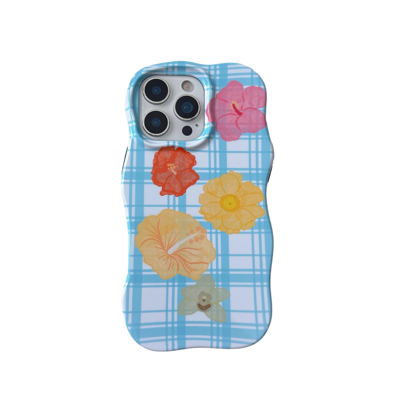 Artistic Plaid Pattern Colorful Floral Prints Irregular Shape Phone Chic Case