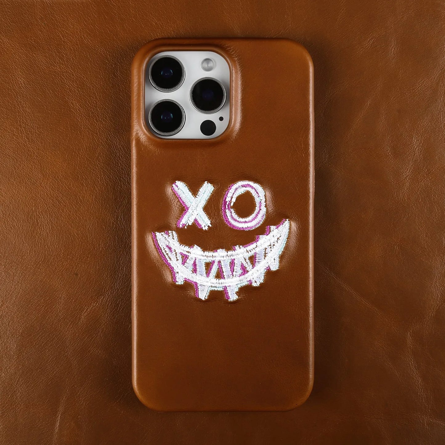 Retro Embroidery Genuine Leather Phone Case For iPhone
