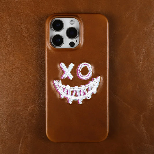 Retro Embroidery Genuine Leather Phone Case For iPhone