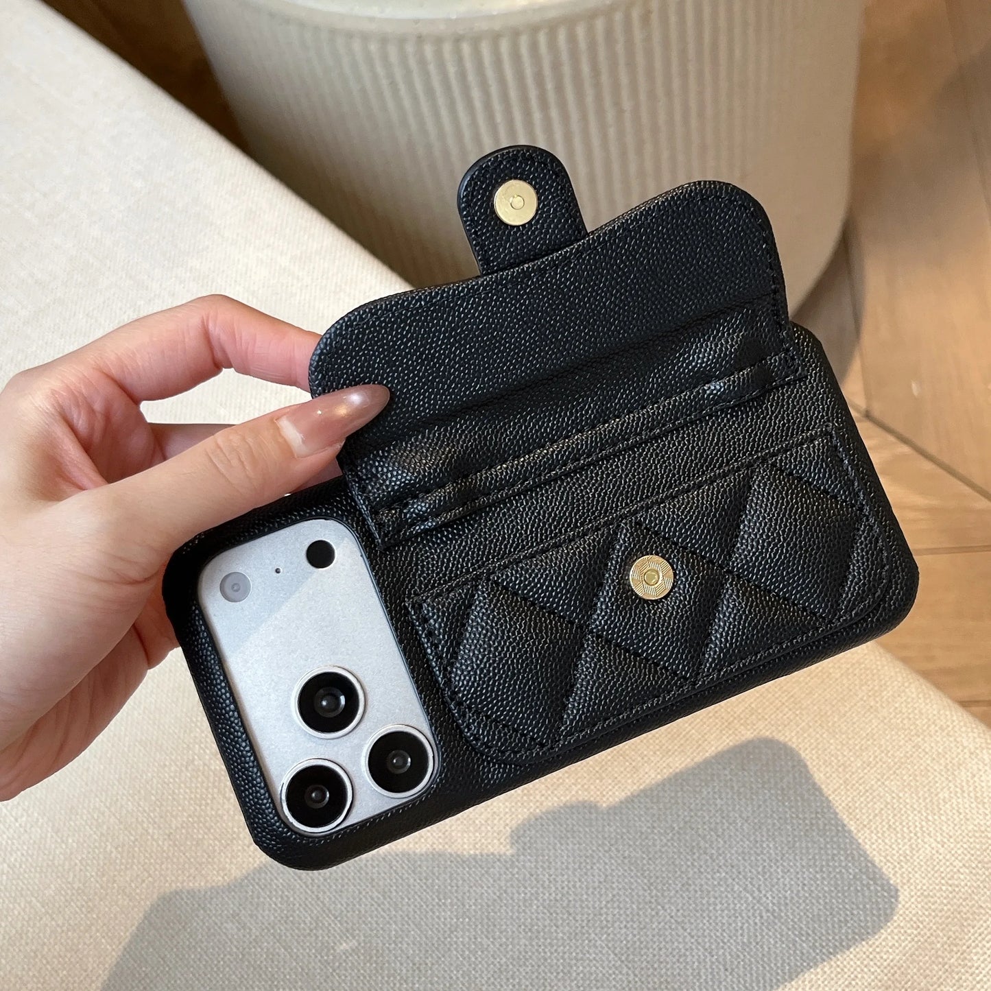 Simplified High-End Leather Texture Card Holder Phone Case For iPhone