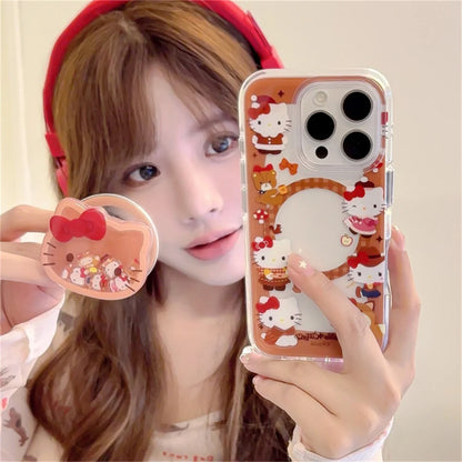 Fashion Brown Hollow Hellokitty Magnetic Phone Case For iPhone