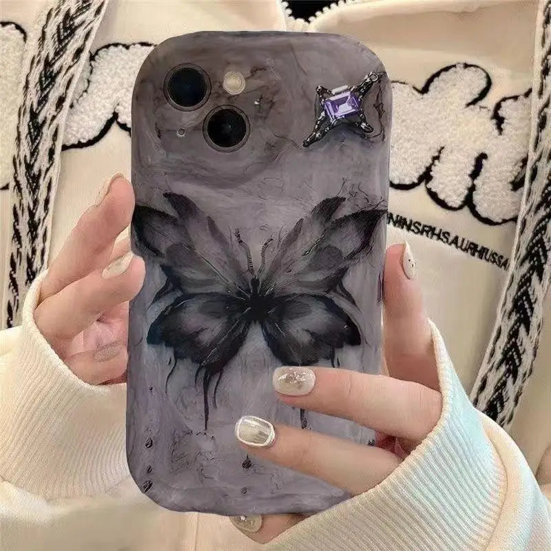 Retro Butterfly Flowers Wavy Silicone Phone Case For IPhone