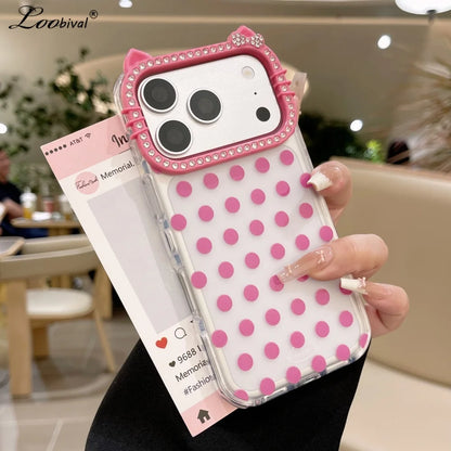 Glitter Cat Ear Polka Dot Matte Case  For iPhone