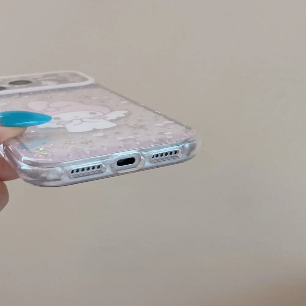 Luxury My Melody Phone Case Large Sparkle Window Lens Protector Shockproof Transparent Soft Cover For iPhone