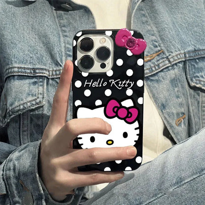 Wave Point Hello Kitty Bow Strap Phone Case For iPhone