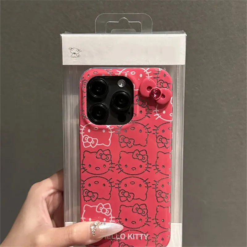 Hello Kitty Bow Full Screen Lines Phone Case For iPhone