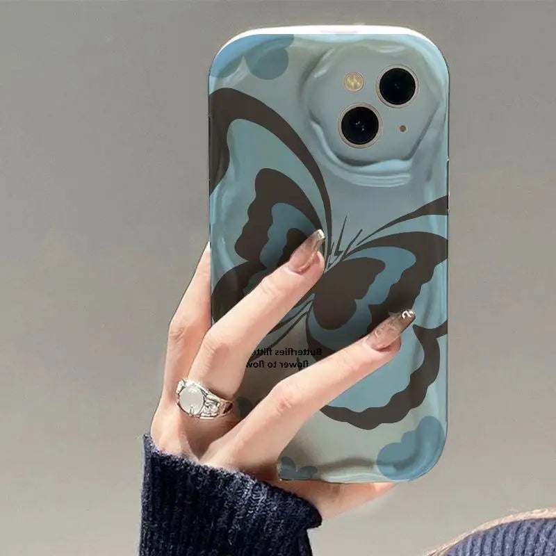 Retro Butterfly Flowers Wavy Silicone Phone Case For IPhone