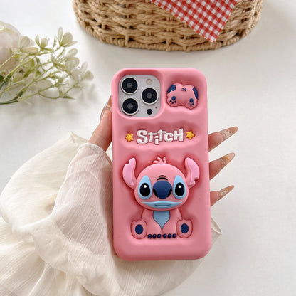 Cute 3D Stitch Head Grip Holder Phone Case For iPhone