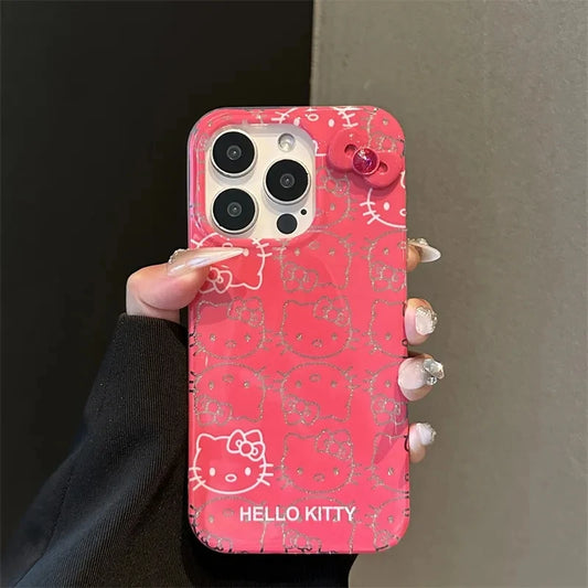 Hello Kitty Bow Full Screen Lines Phone Case For iPhone