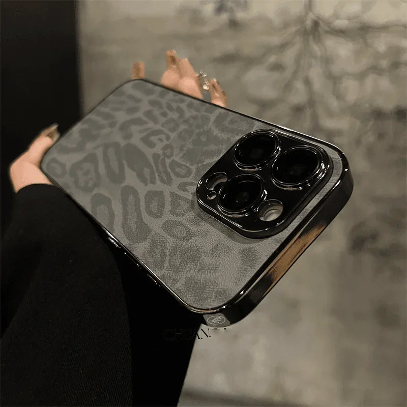 Luxury Plating Leopard Texture Leather Phone Case