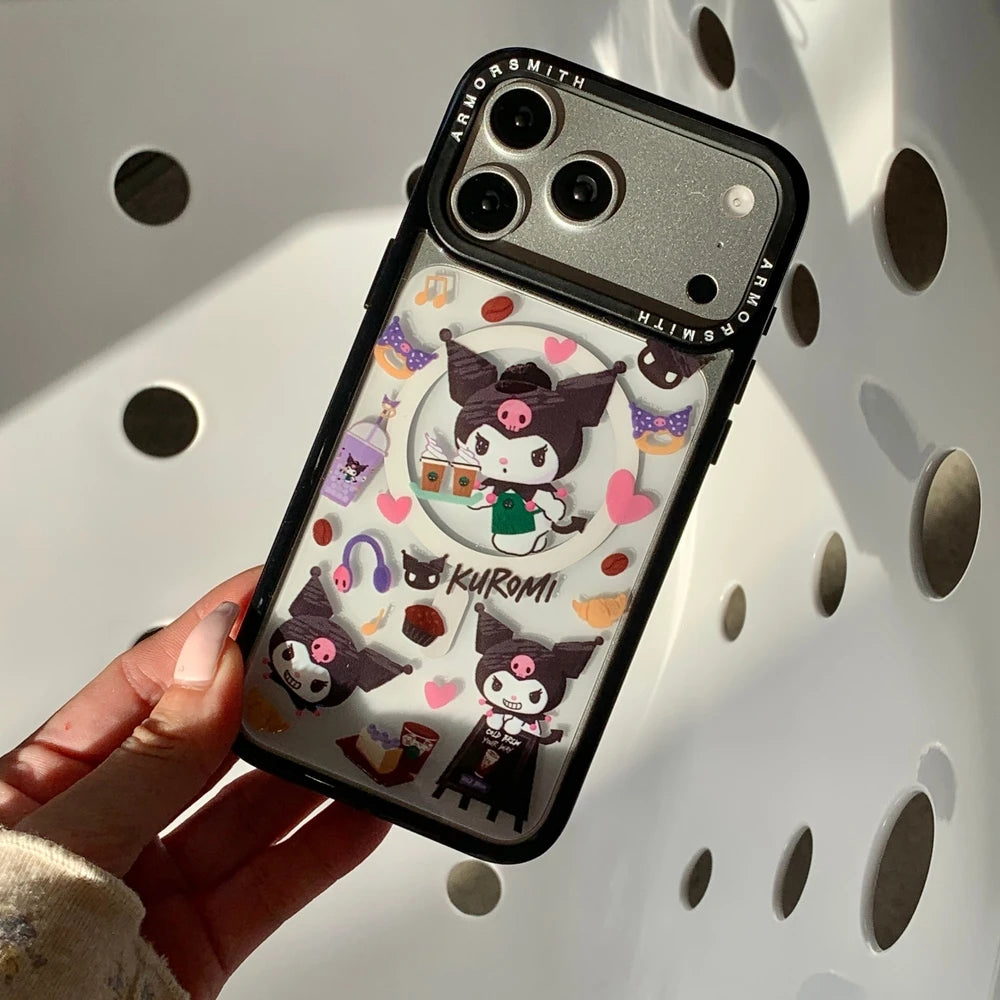 Cute Cartoon Sanrio Kuromi Magnetic Holder Magsafe Wireless Charge Phone Case For iPhone
