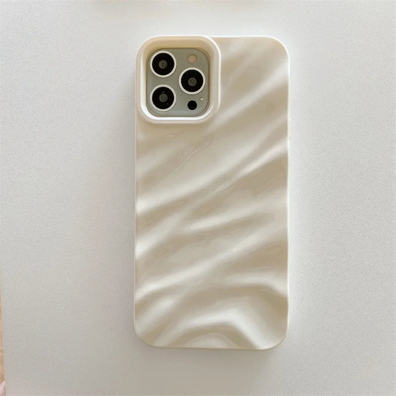 Luxury Solid Color Fold Wrinkle Wavy Phone Case For iPhone