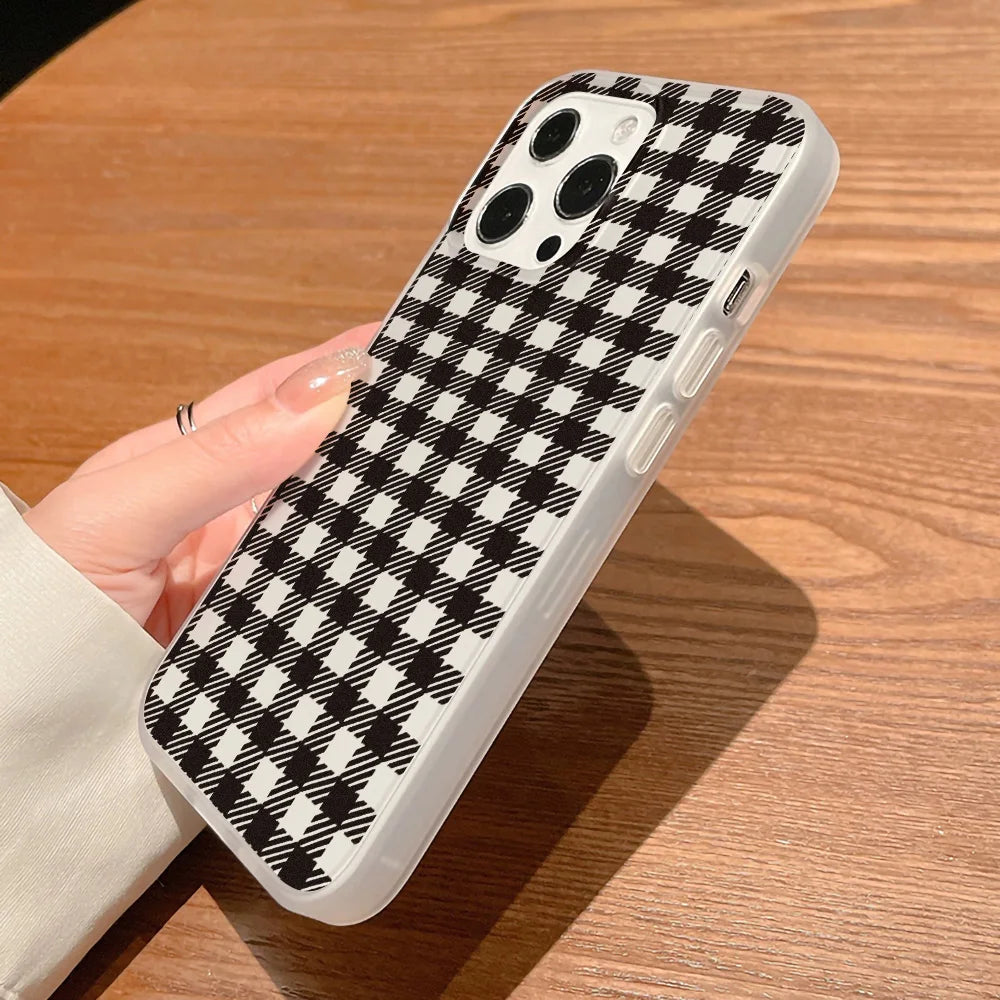 Black White Plaid Pattern Matte Clear Phone Case For iPhone
